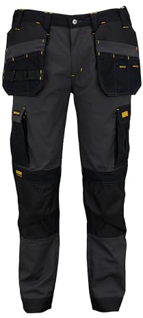 DEWALT Lightweight Slim Fit Trousers 34W 31L Grey/Black