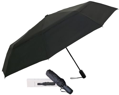 AMVUZ Regenschirm Sturmfest Reise Winddichte Auf-Zu-Automatik Taschenschirm,210T Teflon-Beschichtung Schirm (Schwarz Doppelt)
