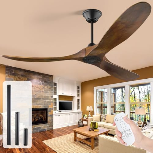 OUENGK 178cm großer Outdoor-Deckenventilator,moderner rustikaler Holz-Deckenventilator ohne Licht mit Fernbedienung