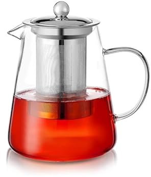PluieSoleil Clear Glass Teapot with Infuser, Round Shape Infuser Tea Pot, Heat-Resistant Borosilicate Glass Strainer Teapot, Stovetop Safe Tea Maker 750ML