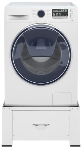 AUVYI Waschmaschine Sockel Untergestell mit Schublade Weiß 63x54x31 cm Kühlschrank und Trockenmaschinen Sockel Tragfähigkeit 100 Kg mit Rutschfesten Pads Waschmaschinenzubehör Stahl