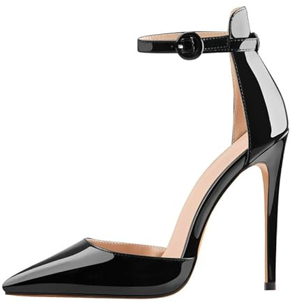 blingqueen Decolleté da donna in pizzo con tacco alto, nero metallizzato, 44 EU