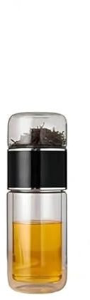 Tea Infuser - Double-Layered Tea Infuser Bottle，new 3 in 1 Smart Glass Tea Maker, Used for Brewing All Kinds of Tea for Daily Use at Home, Meeting Guests, And Festive Gatherings (Black, 280ml/9.5oz)