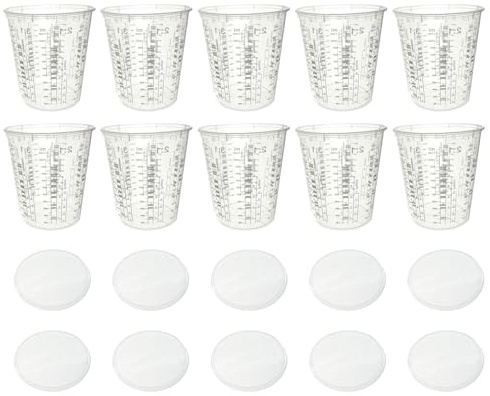 Vasos mezcladores – Taza de mezcla de pintura de 1370 ml | 10 tazas de mezcla de resina | Taza medidora automotriz | Tazas medidoras transparentes con tapas para mezclar pigmentos de pintura