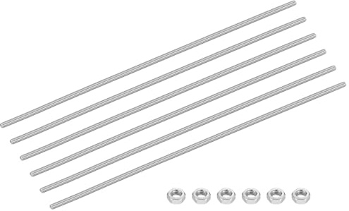 sourcing map 6Set M4-0.7x250mm Fully Threaded Rods, Threaded Rods Bar Studs with Nuts, 304 Stainless Steel Long Thread Screws Hardware for U-Bolts, Anchors, Clamps, Hangers, Silver