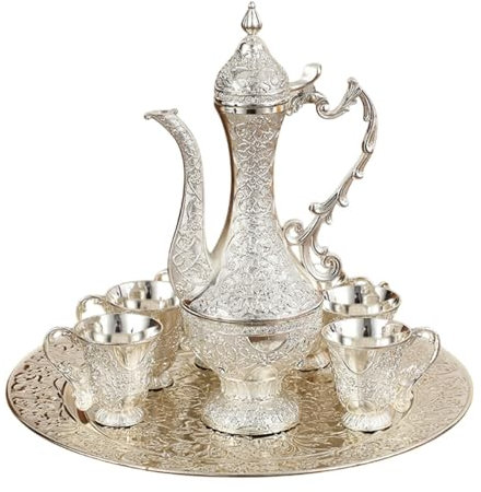 YWJLQH Ensemble de Café Turc avec Plateau et Tasses pour Les Célébrations et Les Rassemblements, Argent