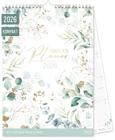 Häfft® Familienkalender 2026 mit 6 Spalten Blattgold - 22,5 x 32,5 cm | Familienplaner