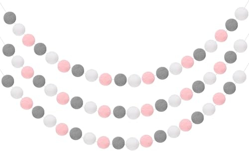 QUARKZMAN 3pcs Guirnalda De Pompones 6.6 Pies 30 Bolas Rosa Gris Blanco | Guirnalda De Bolas De Fieltro, Colorido, Para Decoración De Pared árbol De Navidad Pancarta De Decoraciones De Fiesta
