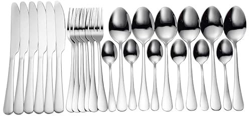 MMRTDJDR Ensemble de Couverts de Couverts de Couverts en Acier Inoxydable 24pcs Sente de Couverts en Acier Inoxydable Steak Fork Café cuillère cuillère à café pour Le dîner pour la Vaisselle pour la