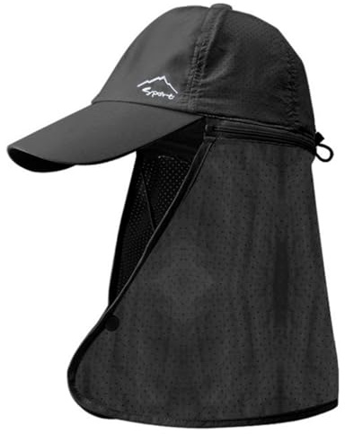 Sun Protection Hat UV Protection Hat Baseball Cap with Neck Flap Sun Hat with Neck Protection UPF 50+ Sun Fishing Hat for Men & Women Outdoor Wide Brim with Zipper Detachable Neck Scarf (Black)