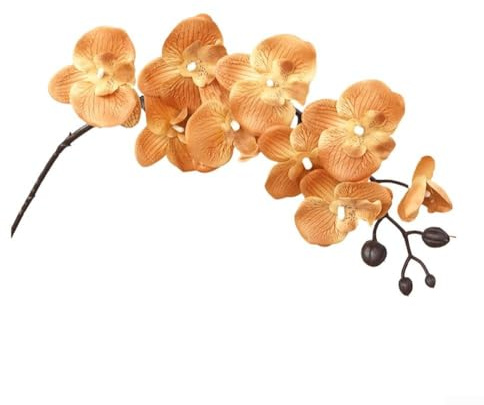 Sumsoctober Orchidée phalaenopsis artificielle - 9 têtes - Fleurs artificielles réalistes pour bouquet de mariage, centre de table, décoration de table - Orange - 69 cm
