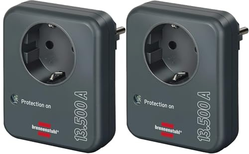 Brennenstuhl 2er Pack Steckdosenadapter mit Überspannungsschutz 13.500 A (Adapter als Blitzschutz für Elektrogeräte) anthrazit