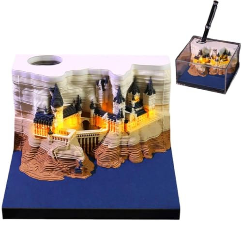 Calendario da tavolo 3D Castle 2026, planner settimanale con luce e design architettonico, blocchi promemoria 3D, calendario 2026, Magic Castle 3D fai da te con luci, calendario, promemoria fai da te