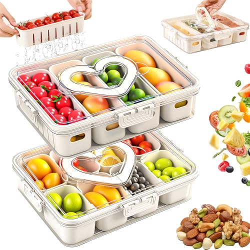 Snackbox mit Fächern, 12 Fächern Snackteller mit Deckel, Snackbox für Süßigkeiten Obst Keksen Dessert Gemüse Nüsse,Tragbar und Vielseitige Snackdose Organizer für Picknicks und Familientreffen.