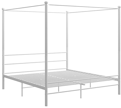 Hoodmeel Letto Baldacchino, Letto in Ferro Battuto, Letto a Baldacchino Matrimoniale, Struttura Letto in Metallo Bianco 200x200 cm