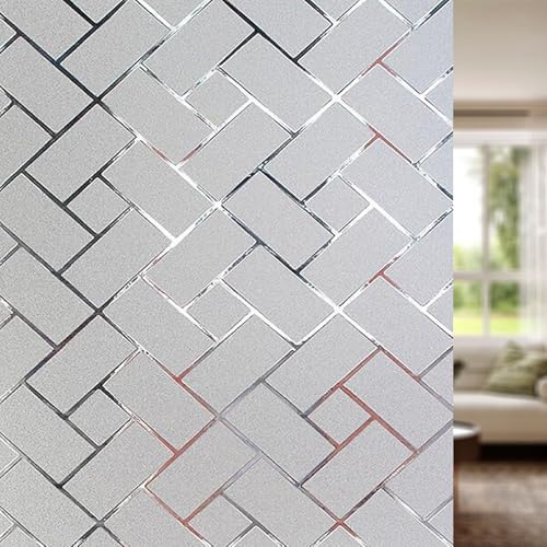 Vinilos para Cristales Ventanas 45 x 200 cm Efecto Esmerilado, Anti-UV, Privacidad Total, Fácil de Instalar Fensterfolie Blickdicht Fensterfolie para Baño Cocina Oficina, Rejilla Oblicua
