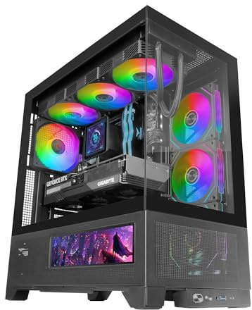 Mars Gaming MC-LCDX, Caja Gaming ATX, Pantalla IPS 9.16 Integrada y Conexión HDMI, Cristal Templado Continuo, Panel Inferior Full Mesh, Doble Cámara, Soporte Refrigeración Líquida hasta 360mm, Negro