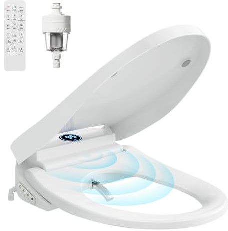 TOTTE Asiento de inodoro con bidé inteligente, tapa de apertura y cierre automático y agua tibia termostática infinita, comodidad todo en uno con asiento térmico y secador de aire caliente, múltiples
