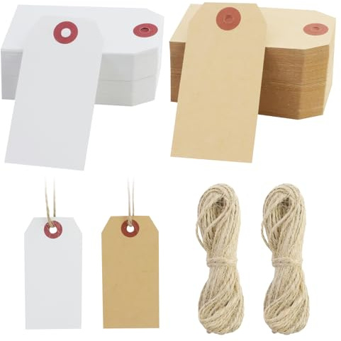 200 stycken 7 x 3,5 cm prislappar i 2 färger (gul och vit) loppmarknadsetiketter, presentetiketter, markeringsskyltar för kläder smycken display