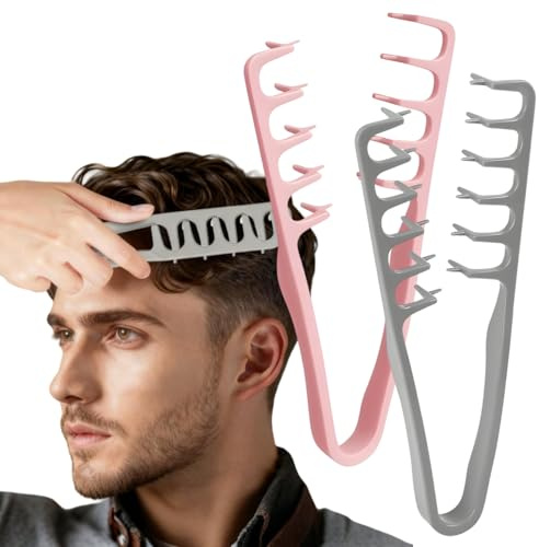 Peigne texture homme, 2 Pièces Peigne cheveux bouclés, Peignes Grosse Dent Large, Outil Volumisant les Racines, Accessoire Peignes Coiffants Cheveux, pour Un Toilettage Volumineux et Précis
