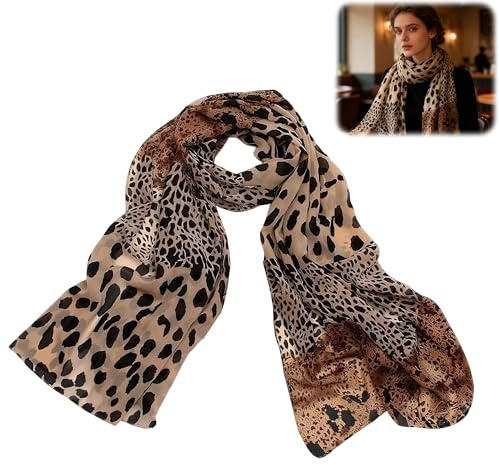 1Pc Women's Long Scarf Soft Lightweight Ladies Scarfs Leopard Print Chiffon Silk Scarves Silk Gifts For Women Leopard Print Scarf Versatile Animal Print Scarfs Gift Women Large Leopard Animal Print