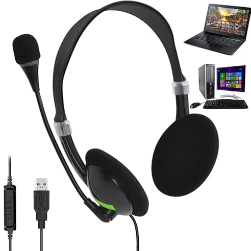 Wired USB Headset - Noise Cancelling Computer & Conference Headphones, USB Plug And Play Headset With Microphone Laptop Desktop Mobile Phone For Meeting