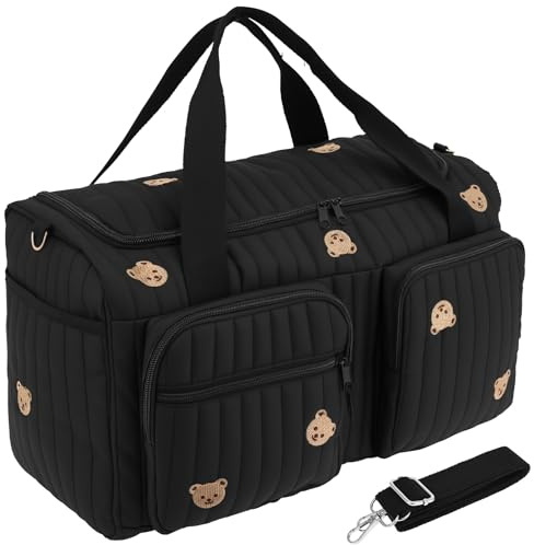 Baby Changing Bags,Hospital Maternity Bag,Large Capacity Diaper Tote Bag with Shoulder Strap & Multiple Pockets, Lightweight Travel Duffel Bags for Pregnancy, Labor,48 × 26 × 22 CM (Black)