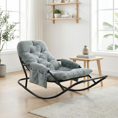 HomeMiYN Schaukelstuhl Outdoor, Schaukelsessel, schaukelstuhl outdoor mit gepolsterte Kissen, loungesessel mit Armlehnen und Fußstütze, bis 120 kg belastbar für Garten,Schlafzimmer,Wohnzimmer,Terrasse
