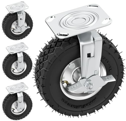 4 ruedas de 200 mm para cargas pesadas, capacidad de carga total de 400 kg, ruedas de goma silenciosas giratorias de 360° con freno, para muebles, carros de transporte, banco de trabajo y dispositivos