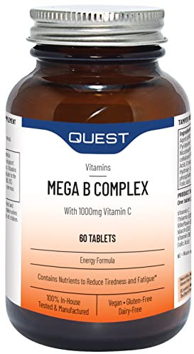 Quest - 60x Mega Vitamin B Complex Tablets. High Strength Vitamin B1-B2-B3-B6-B12, Biotin & C Supports Energy Production, Stress Response, Immune System & Brain Function (1 Pack)
