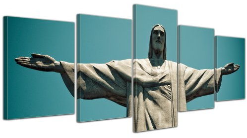 Bilderdepot24 Bild auf Leinwand | Jesus Christus der Erlöser - Rio De Janeiro Brasilien in 200x80 cm mehrteilig als Wandbild XXL | Wand-deko Dekoration Wohnung modern Bilder | 15051