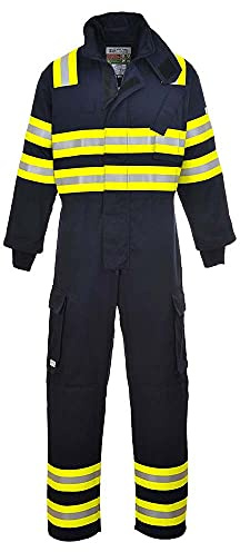 Portwest FR98 Tuta Incendi Boschivi Doppie Cuciture 3 Tasche Ampie Ignifugo | Blu navy, L, UPF 40+, EN ISO 11612, EN 1149-5, EN 15614, Tasca per Radio, Lavabile in Lavatrice, Poliestere, Riflettente