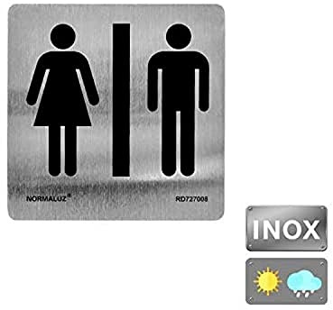 Normaluz RD727008 - Señal Adhesiva Cuadrada Aseos Acero inoxidable Adhesivo 0.8 mm 12x12 cm, Gris