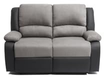 LOUNGITUDE - DETENTE - Canapé de relaxation - Manuel - 2 Places - En Simili/Microfibre - Gris/Noir -L143cm