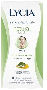 Lycia, Strisce Depilatorie Viso con Cera di Origine Naturale, Senza Coloranti e Conservanti, Morbido Supporto, Piacevole Fragranza alle Erbe, Natural Touch, 20 Strisce + 4 Salviette Post Depilazione
