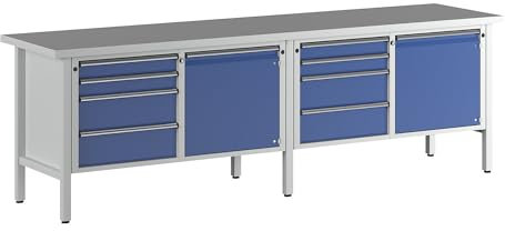 ANKE | Werkbank Breite 2800 mm | Gestellbauweise | 2 Türen | 8 Schubladen mit Vollauszug | Höhe 890 mm | Universalplatte