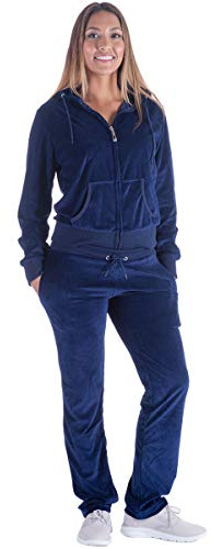 Facitisu Tracksuit for Women Set 2 Piece Joggers Velour Jogging Sweat Outfits Hoodie and Sweatpants Set M, Navy