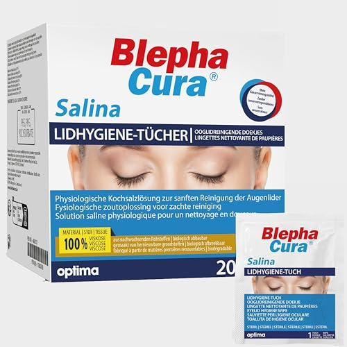 BlephaCura Salina 20x Tücher zur Augenreinigung und Lidhygiene, 100% Viskose, sterile befeuchtete Einmaltücher, Augen-Reinigungspads zur Augenpflege