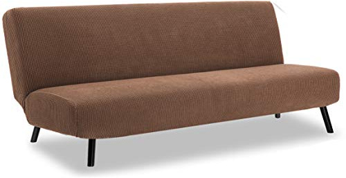 TIANSHU Sofabezug Ohne Armlehnen 3 Sitzers, Spandex Couchbezug Ohne Armlehne Elastischer Antirutsch Stretchhusse Komfort Stoff (3 Sitzers, Kaffee)