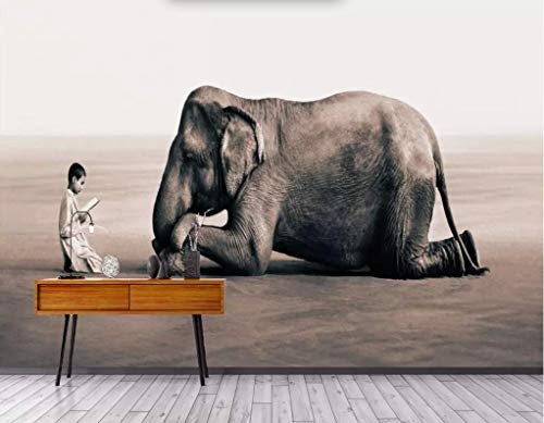 Fototapete 3D Effekt - 3D Tapete - Elefant Kind Tapeten 3D Vliestapete Moderne Wandbilder Wanddeko - 250x175cm