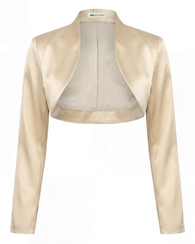 Bolerose Veste Boléro Femme Satin Manches Longues Cérémonie | Entièrement Doublé, Devant Ouvert, Col Montant, Enfilage Facile, Mariage et Galas, Tailles XS-5XL