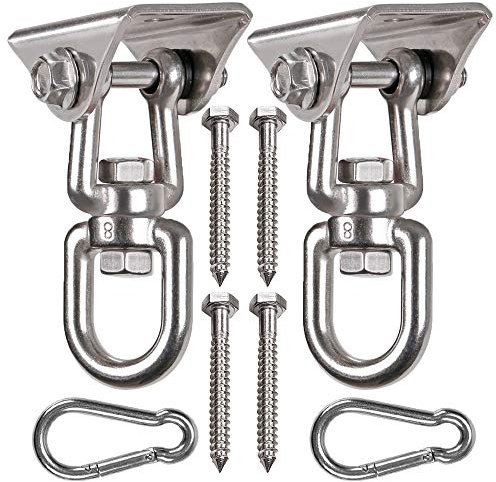 WAREMAID 2 Pack Heavy Duty 360° Swivel Hangers, Stainless Steel Swing Hooks for Ceiling Wooden Swing Set Brackets, Punching Bag Hangers for Playground Gym Rope Hammock Chair, 450kg