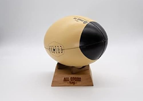 ALL SPORT VINTAGE - rugbyboll - beige och svarta spetsar och fot i massivt trä - kohud - handsydd - fransk anpassning