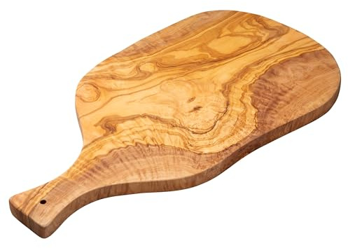 Erreke Tabla de Cortar de Madera Olivo Natural, Pieza Única, Tabla Cocina para Servir, Picar, Carne Barbacoa Queso Pan (53 cm, con Mango)
