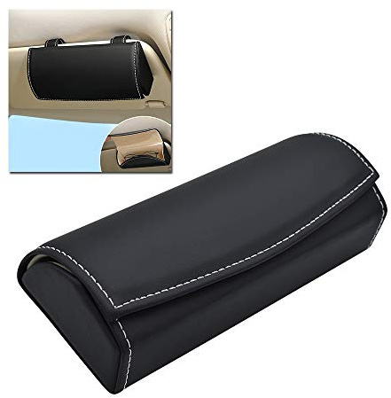 HIBEYO Auto Brillenetui Universal Brillen Aufbewahrungsbox mit Magnetischem Funktion und Karteneinschub Multifunktionale Auto-Brillenbox für Auto Sonnenblende (Schwarz)