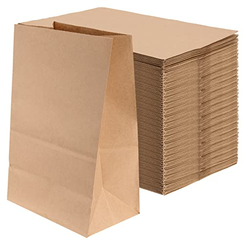 JOIKIT 100 Pack Large Brown Kraft Paper Bags - 20 x 30 x 12.5 cm Sandwich & Grocery Bags for Food, Bread & Birthday Parties