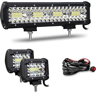 Willpower Led Lichtleiste Bar 12 + Arbeitsscheinwerfer 4 für 12V 24V Auto | Light Bar Balken 240W, 2X Scheinwerfer Zusatzscheinwerfer 60W, mit Kabelbaum, Offroad Beleuchtung für Traktor Boot KFZ ATV