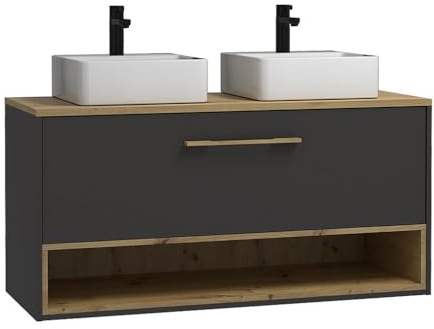 Vente-unique-Mueble de baÒo suspendido Antracita con Doble Lavabo a Instalar - 120 cm - YANGRA