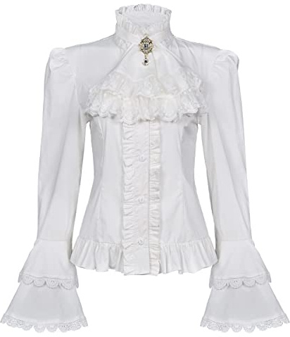 Viktorianische Bluse Damen gotische Lolita-Shirt Vintage Langarm Lotus Rüschen Tops