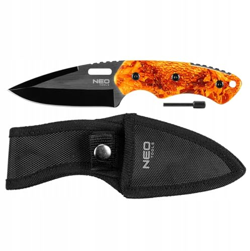 NEO TOOLS Survival Klappmesser 20 cm, Klinge 9 cm, faltbare Struktur | 420 Edelstahl, Multifunktional, Pfeife, Feuerstein, Ringschlüssel, Glasbrecher, Gürtelclip, Kunststoffgriff